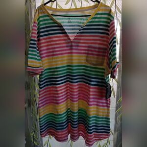 Woman Within Colorful Striped Short Sleeve Top
